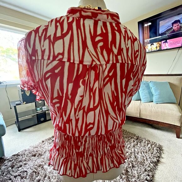 Vintage Erica Brooke Women's V-Neck Ruffle Top Blouse Sze 24 Short Sleeve Career - Picture 8 of 11